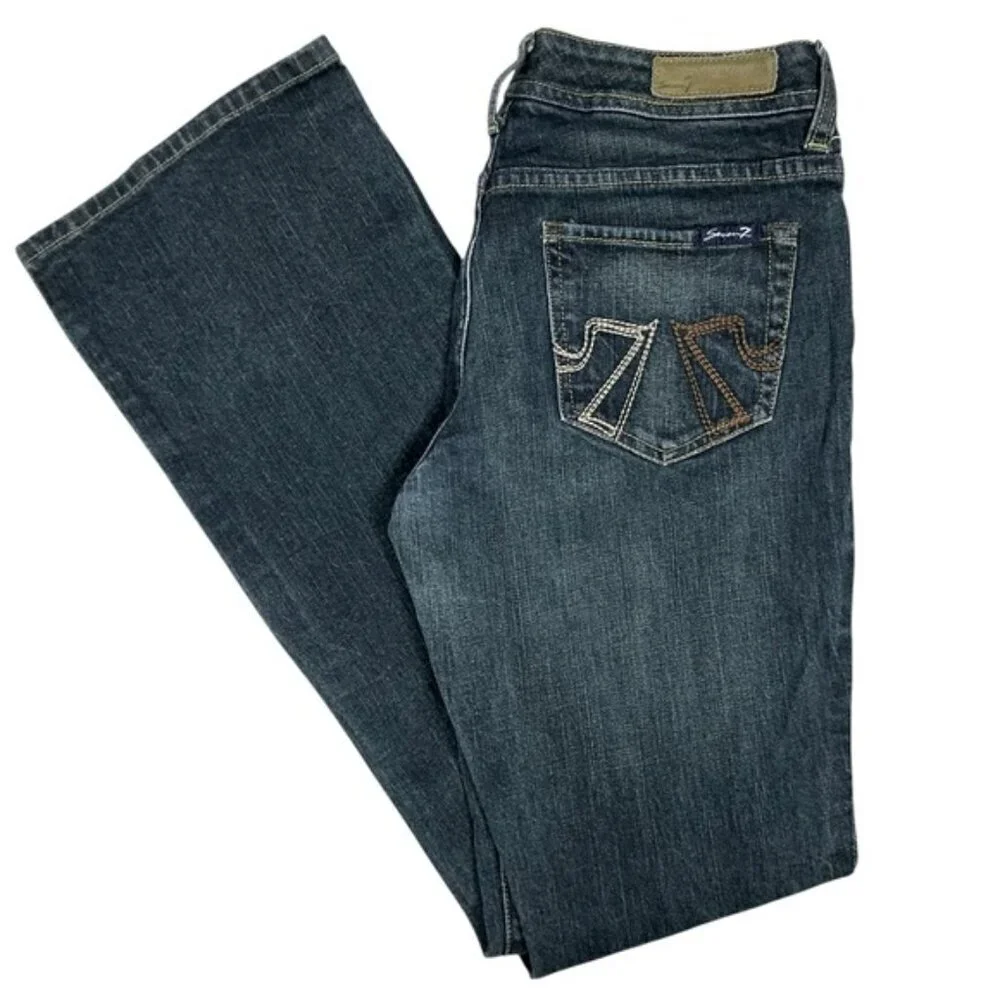 Seven7 Women Bootcut Low Rise Jeans Med Dark Wash Embroidered SZ 31 Inseam 32” - Picture 2 of 16